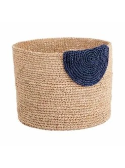 Aktion 🧨 Dekoration Butlers Korb Handgefertigt Aus Raffia Ø20cm ISALO In Natur-Blau Günstig Kaufen 🌟